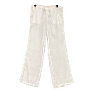London Jean Coastal Chic Wide Leg Linen‎ Pants White Size 4 Lace Minimalist Boho